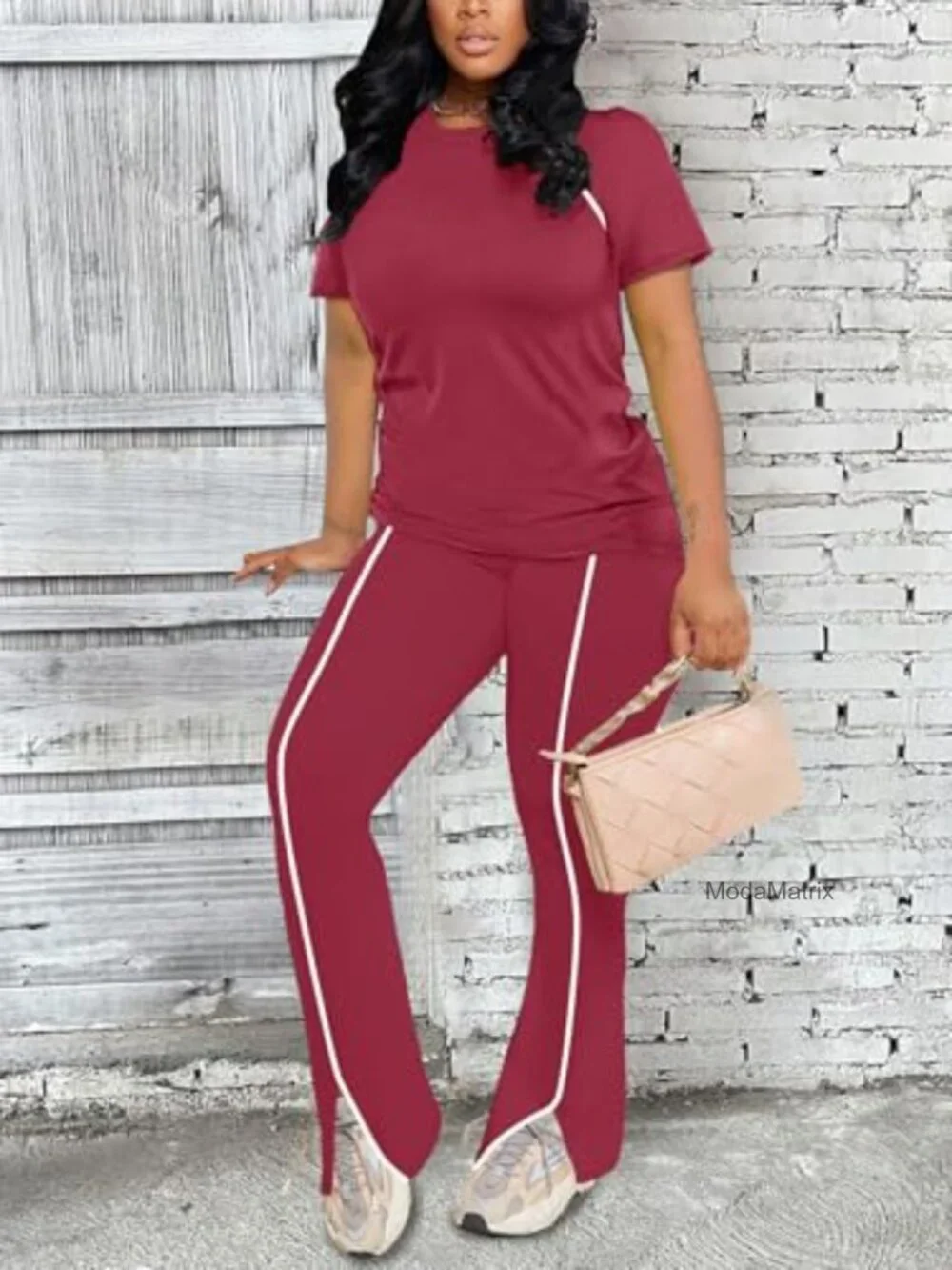 Tracksuit 2 Piece Outfit Short Sleeve Flare Pants Travel Set